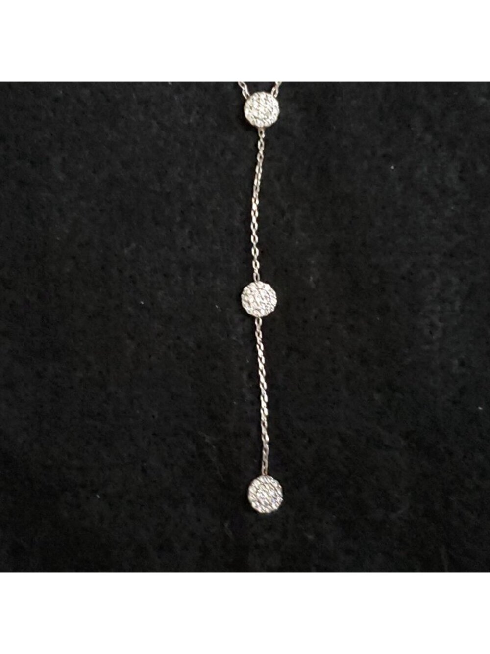 Sterling Silver Y Necklace Rhinestone Dainty Signed 16-18"